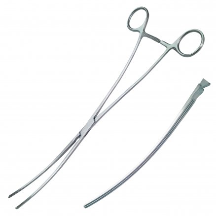 Затискач по DE BAKEY атравматичний, кровоспинний, для аневризми аорти, слабо зігнутий. Довжина 31,0 см